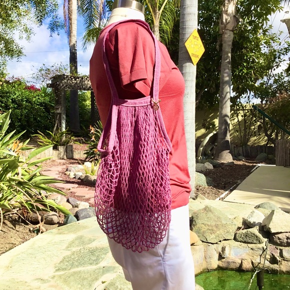 HOT SALE 🌶🌶 TORY BURCH GOLD CHARM COTTON NET BAG - Picture 6 of 6